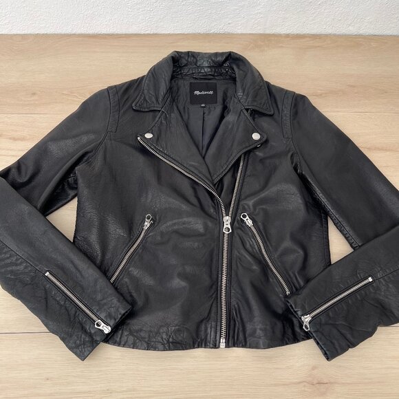 Madewell Classic Washed Black Leather Moto Jacket / Silver Hardware Large - Picture 2 of 15
